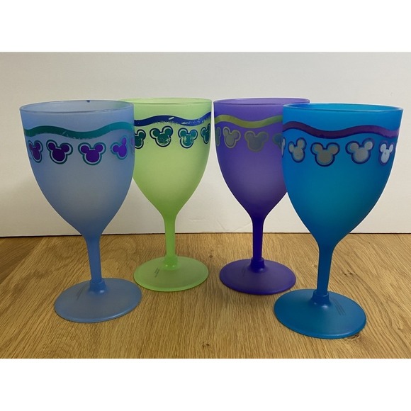 Disney Other - Disney Mickey Mouse Frosted Plastic Wine Glasses Set of 4 Neon Colors Party Cups